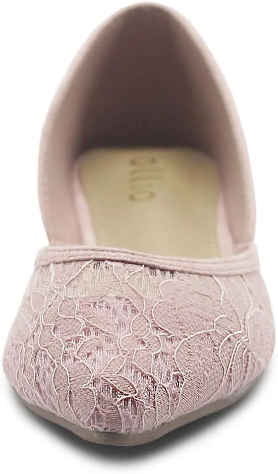 Ollio Women's Shoes Faux Suede Floral Mesh Lace Breathables Pointed Toe Ballet Flats F90