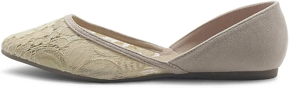 Ollio Women's Shoes Faux Suede Floral Mesh Lace Breathables Pointed Toe Ballet Flats F90