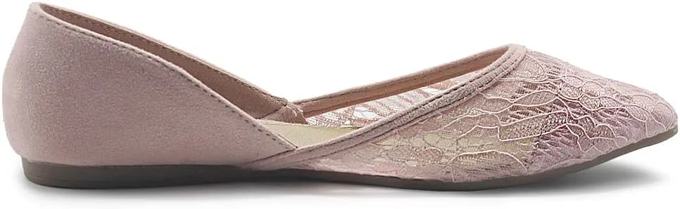 Ollio Women's Shoes Faux Suede Floral Mesh Lace Breathables Pointed Toe Ballet Flats F90
