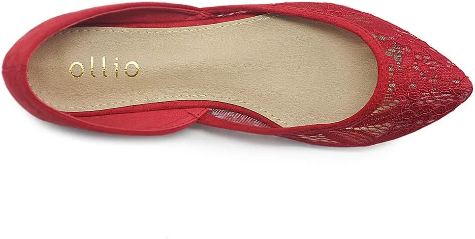 Ollio Women's Shoes Faux Suede Floral Mesh Lace Breathables Pointed Toe Ballet Flats F90