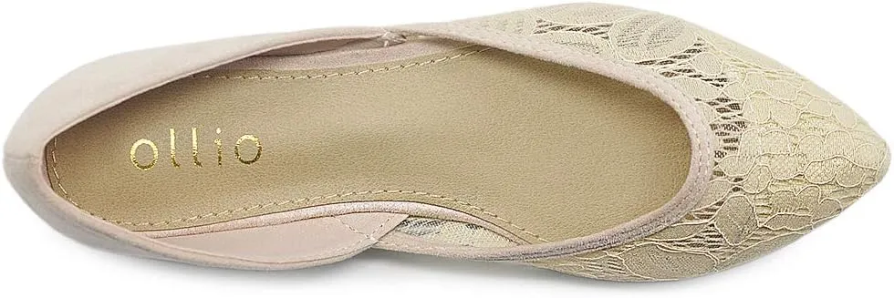 Ollio Women's Shoes Faux Suede Floral Mesh Lace Breathables Pointed Toe Ballet Flats F90
