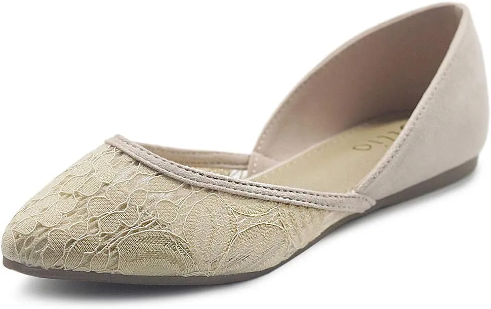 Ollio Women's Shoes Faux Suede Floral Mesh Lace Breathables Pointed Toe Ballet Flats F90