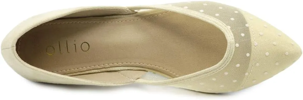 Ollio Women's Shoes Faux Suede Floral Mesh Lace Breathables Pointed Toe Ballet Flats F90