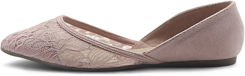 Ollio Women's Shoes Faux Suede Floral Mesh Lace Breathables Pointed Toe Ballet Flats F90
