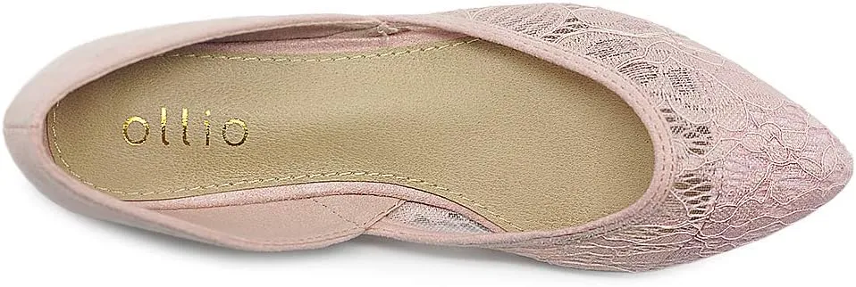 Ollio Women's Shoes Faux Suede Floral Mesh Lace Breathables Pointed Toe Ballet Flats F90