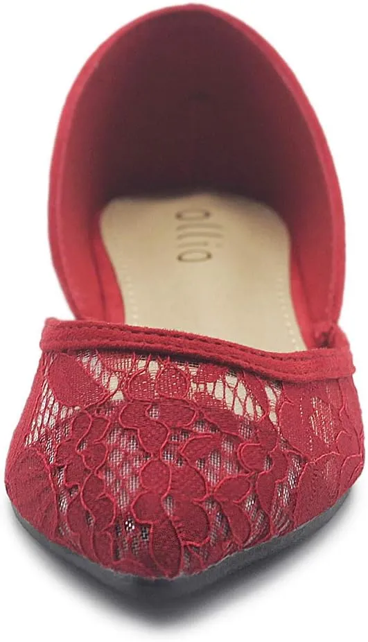Ollio Women's Shoes Faux Suede Floral Mesh Lace Breathables Pointed Toe Ballet Flats F90