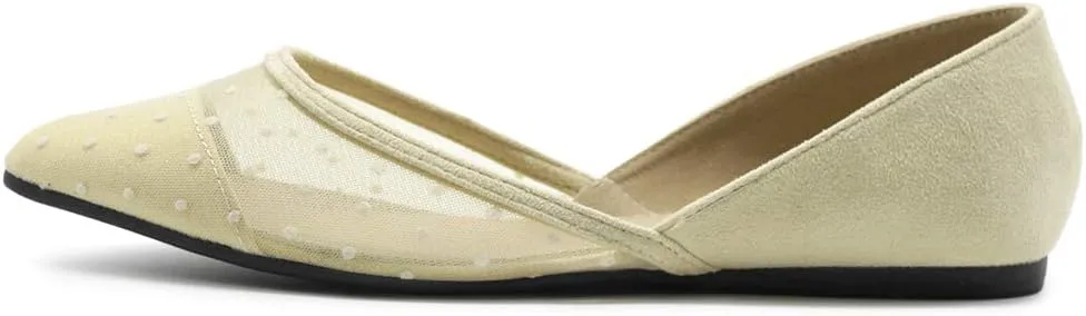 Ollio Women's Shoes Faux Suede Floral Mesh Lace Breathables Pointed Toe Ballet Flats F90