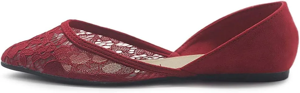 Ollio Women's Shoes Faux Suede Floral Mesh Lace Breathables Pointed Toe Ballet Flats F90