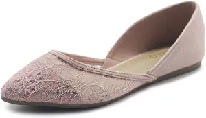 Ollio Women's Shoes Faux Suede Floral Mesh Lace Breathables Pointed Toe Ballet Flats F90
