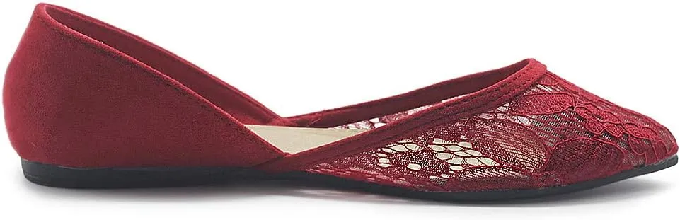 Ollio Women's Shoes Faux Suede Floral Mesh Lace Breathables Pointed Toe Ballet Flats F90