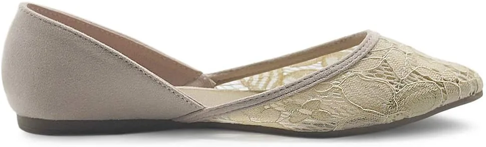 Ollio Women's Shoes Faux Suede Floral Mesh Lace Breathables Pointed Toe Ballet Flats F90