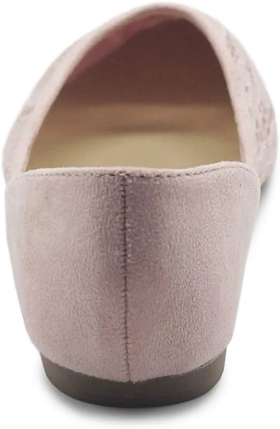 Ollio Women's Shoes Faux Suede Floral Mesh Lace Breathables Pointed Toe Ballet Flats F90