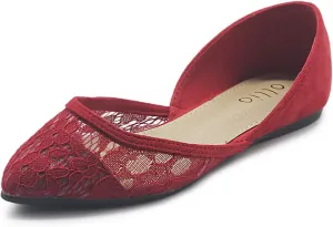 Ollio Women's Shoes Faux Suede Floral Mesh Lace Breathables Pointed Toe Ballet Flats F90