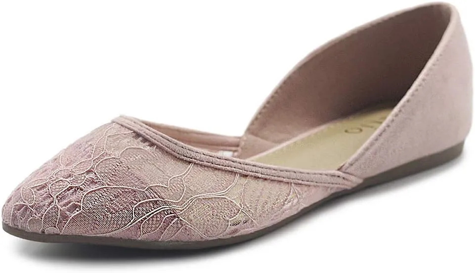 Ollio Women's Shoes Faux Suede Floral Mesh Lace Breathables Pointed Toe Ballet Flats F90