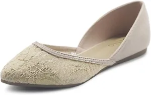 Ollio Women's Shoes Faux Suede Floral Mesh Lace Breathables Pointed Toe Ballet Flats F90