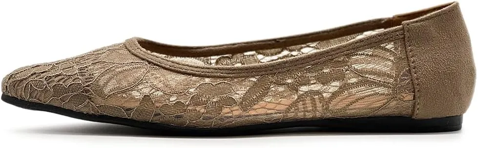 Ollio Women's Shoes Floral Lace Breathables Pointed Toe Ballet Flats F207