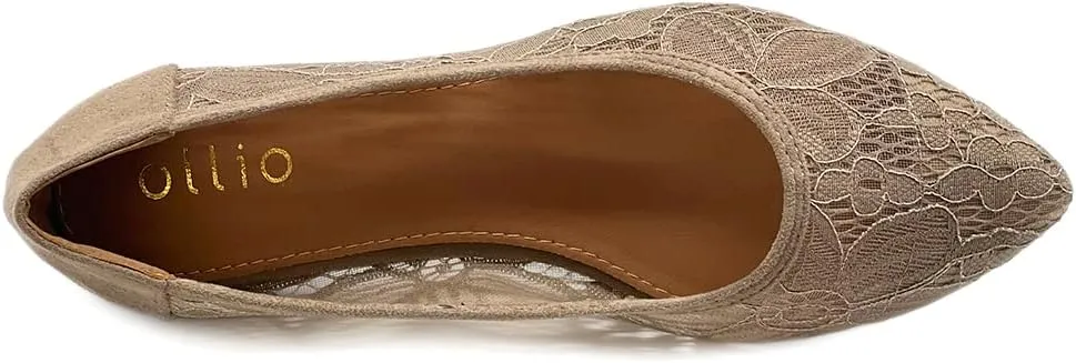 Ollio Women's Shoes Floral Lace Breathables Pointed Toe Ballet Flats F207