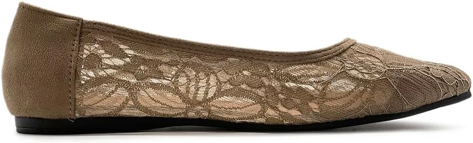 Ollio Women's Shoes Floral Lace Breathables Pointed Toe Ballet Flats F207