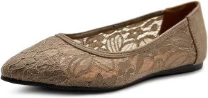 Ollio Women's Shoes Floral Lace Breathables Pointed Toe Ballet Flats F207
