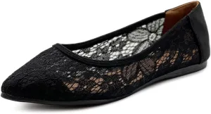 Ollio Women's Shoes Floral Lace Breathables Pointed Toe Ballet Flats F207