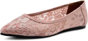Ollio Women's Shoes Floral Lace Breathables Pointed Toe Ballet Flats F207