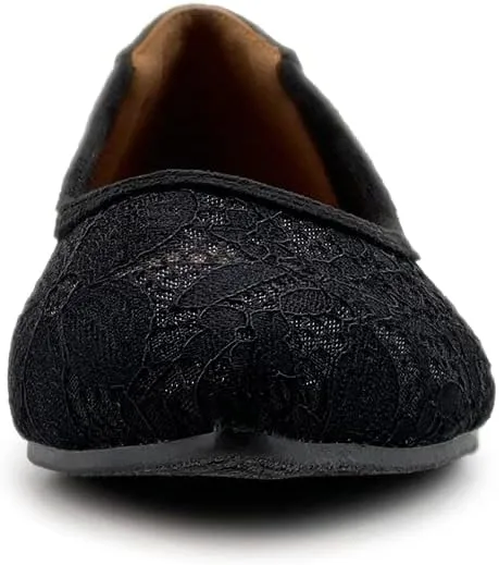 Ollio Women's Shoes Floral Lace Breathables Pointed Toe Ballet Flats F207