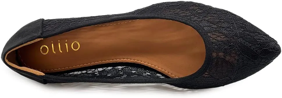 Ollio Women's Shoes Floral Lace Breathables Pointed Toe Ballet Flats F207