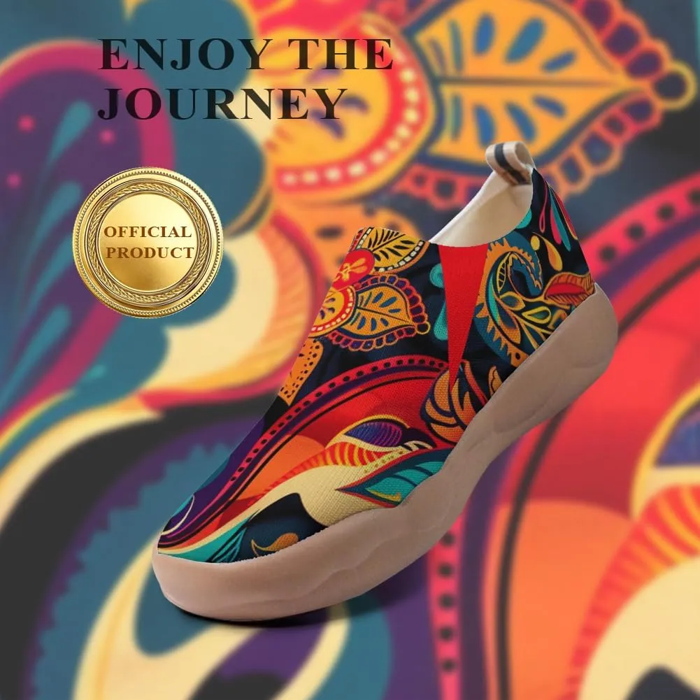Onehorse Women's Casual Travel Shoes Paisley Painted Breathable Sock Slip-Ons Loafers Knit Tennis Sneakers