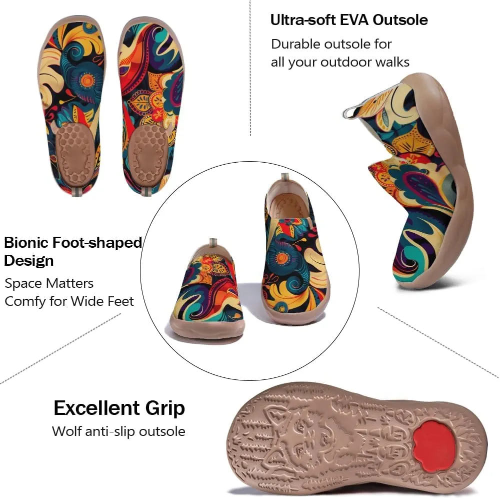 Onehorse Women's Casual Travel Shoes Paisley Painted Breathable Sock Slip-Ons Loafers Knit Tennis Sneakers