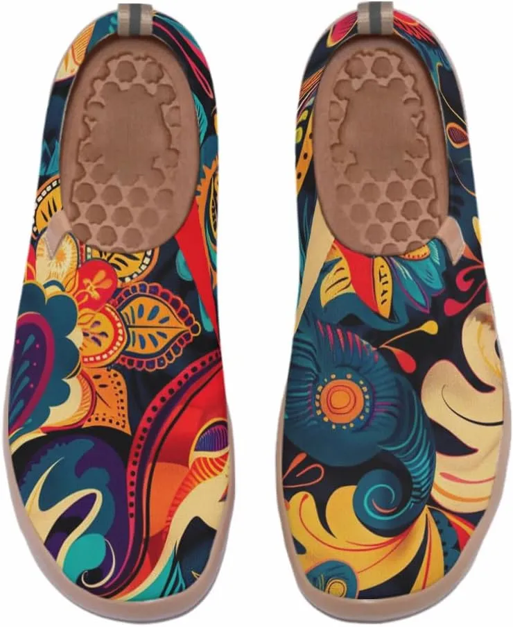 Onehorse Women's Casual Travel Shoes Paisley Painted Breathable Sock Slip-Ons Loafers Knit Tennis Sneakers