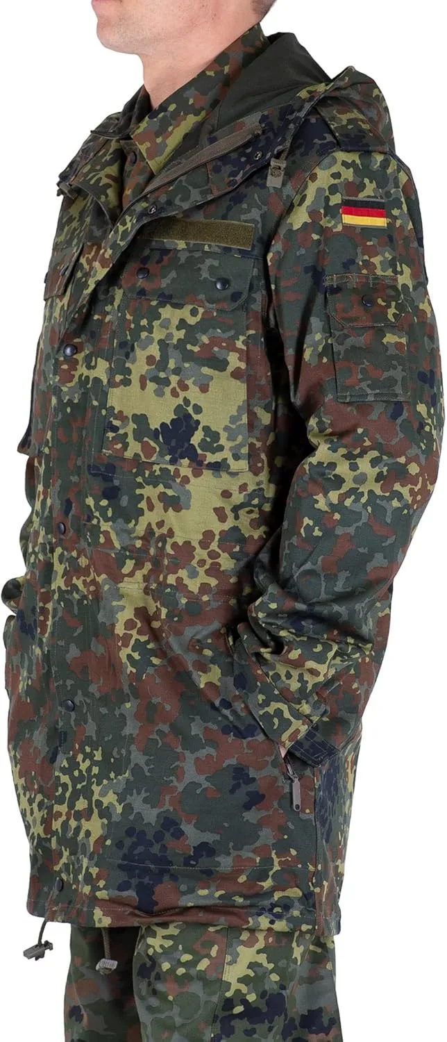 Original German Army Field Jacket Military Issue Hooded Parka Flecktarn Camouflage Combat