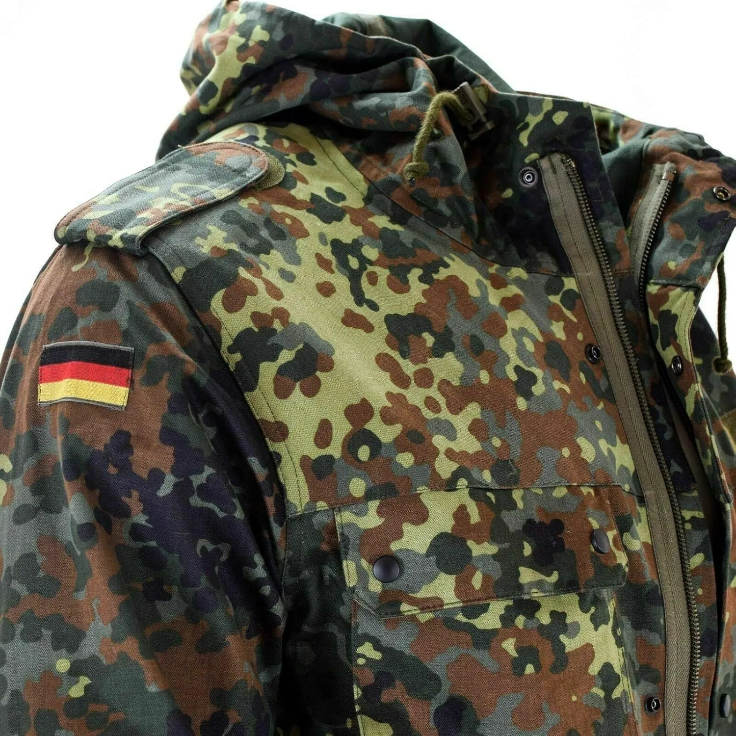 Original German Army Field Jacket Military Issue Hooded Parka Flecktarn Camouflage Combat