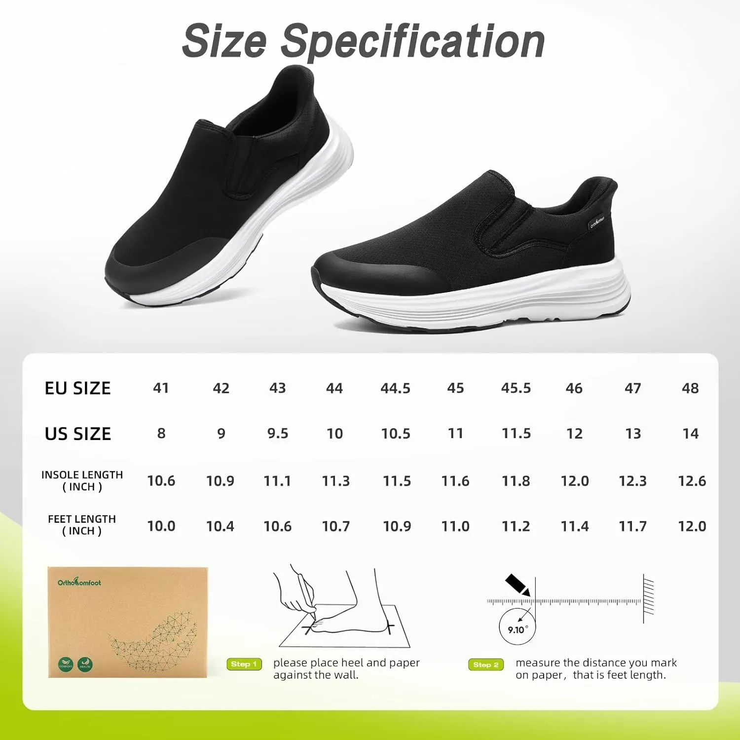 OrthoComfoot Men's Orthopedic Slip On Loafers: Comfortable Casual Arch Support Plantar Fasciitis Walking Shoes, Standing Work Orthotic Thick Sole Shoes for Foot and Heel Pain Relief