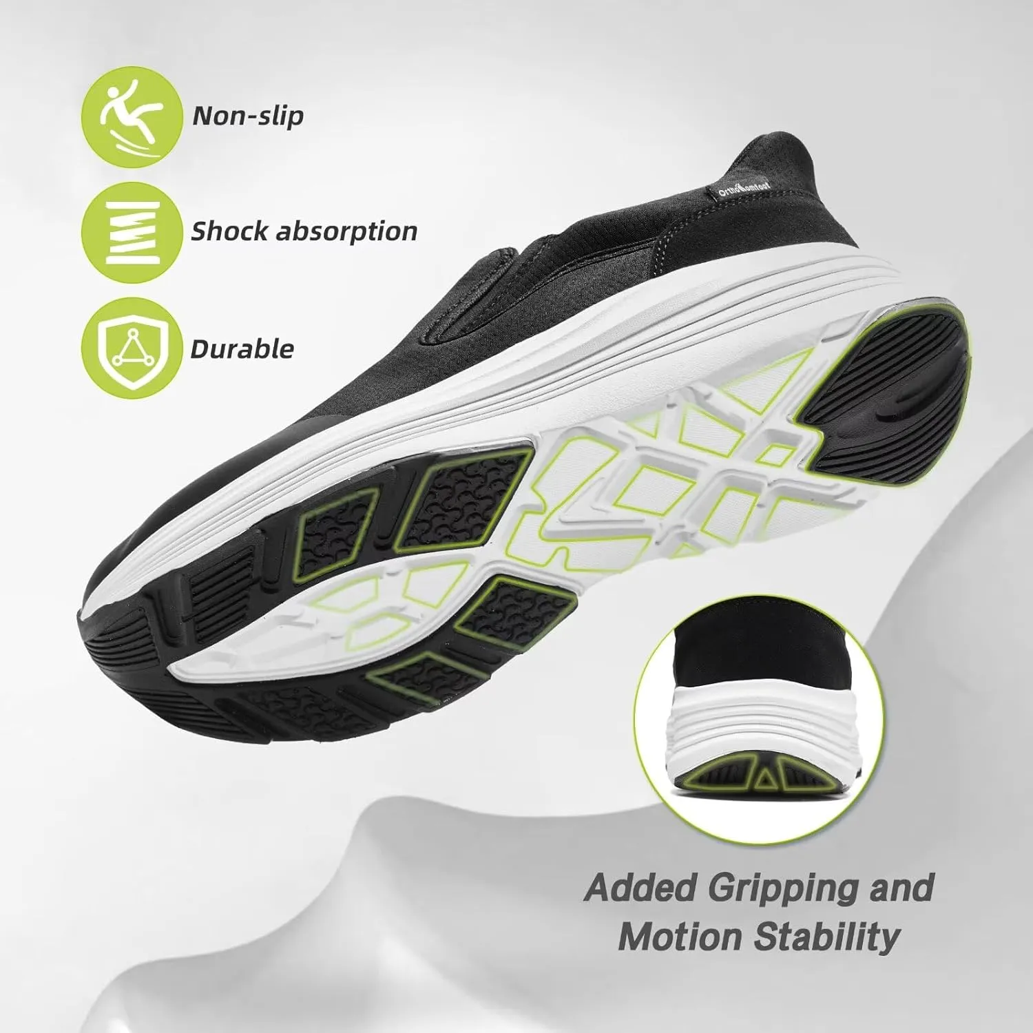 OrthoComfoot Men's Orthopedic Slip On Loafers: Comfortable Casual Arch Support Plantar Fasciitis Walking Shoes, Standing Work Orthotic Thick Sole Shoes for Foot and Heel Pain Relief