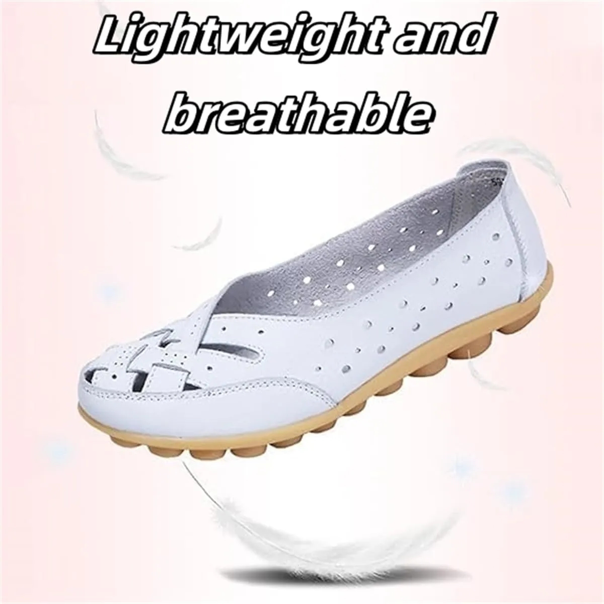 Orthopedic Loafers in Breathable Leather,Womens Casual Soft Sole Hollow Slip On Flat Shoes,Fashion Closed Toe Boat Shoes