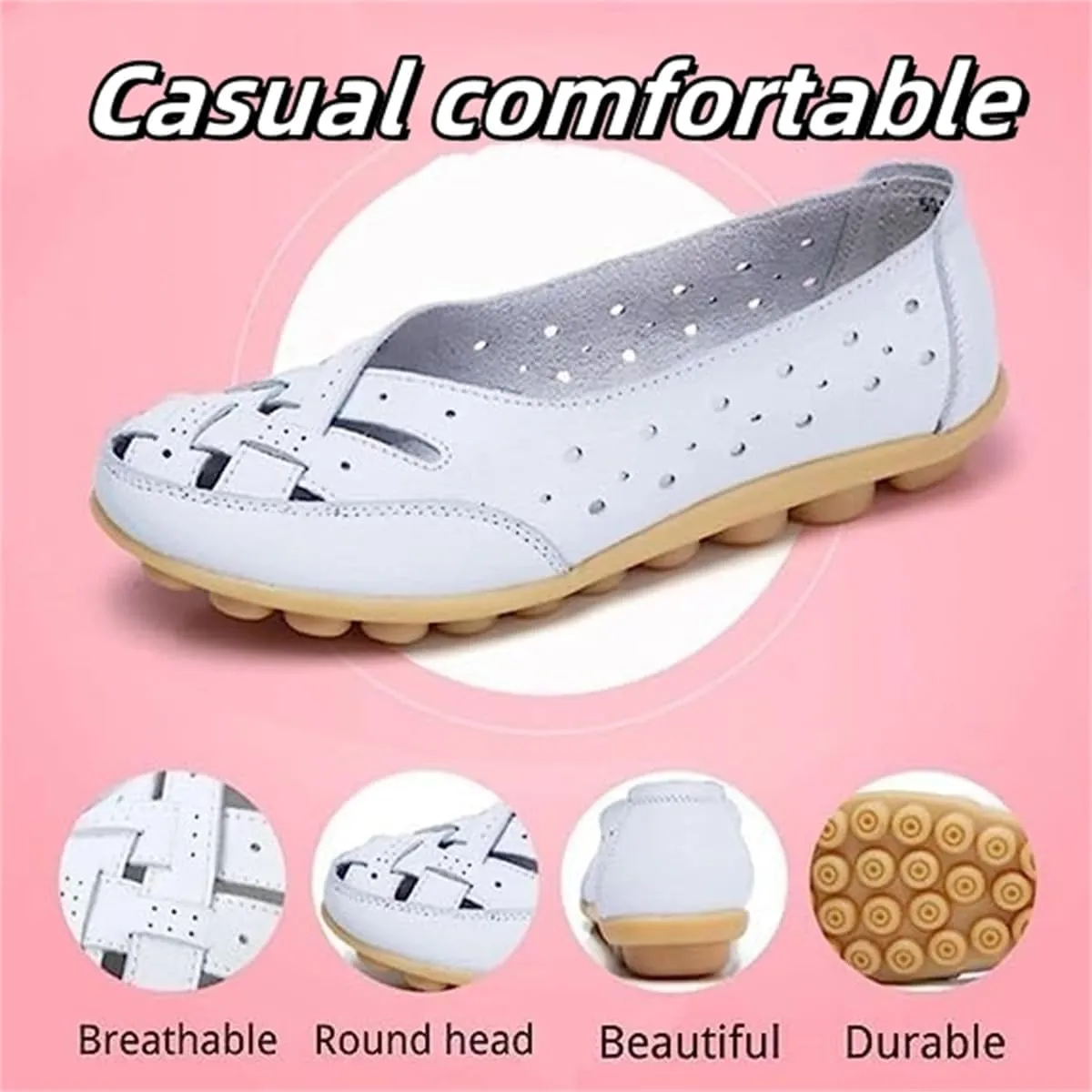 Orthopedic Loafers in Breathable Leather,Womens Casual Soft Sole Hollow Slip On Flat Shoes,Fashion Closed Toe Boat Shoes