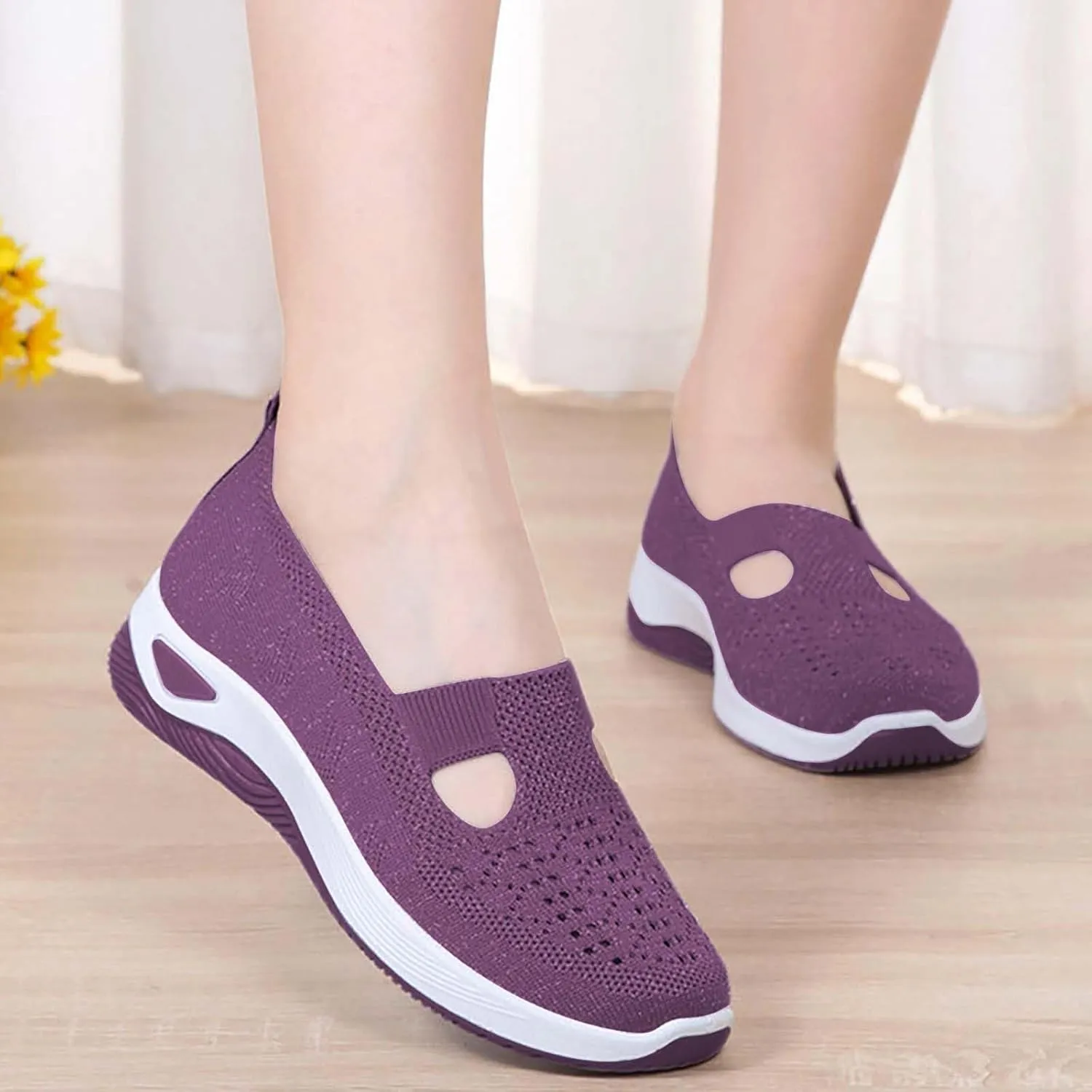 Orthopedic Shoes for Women Mesh Walking Shoes Breathable Non-Slip Slip On Loafers Lightweight Memory Foam Flat Sneakers