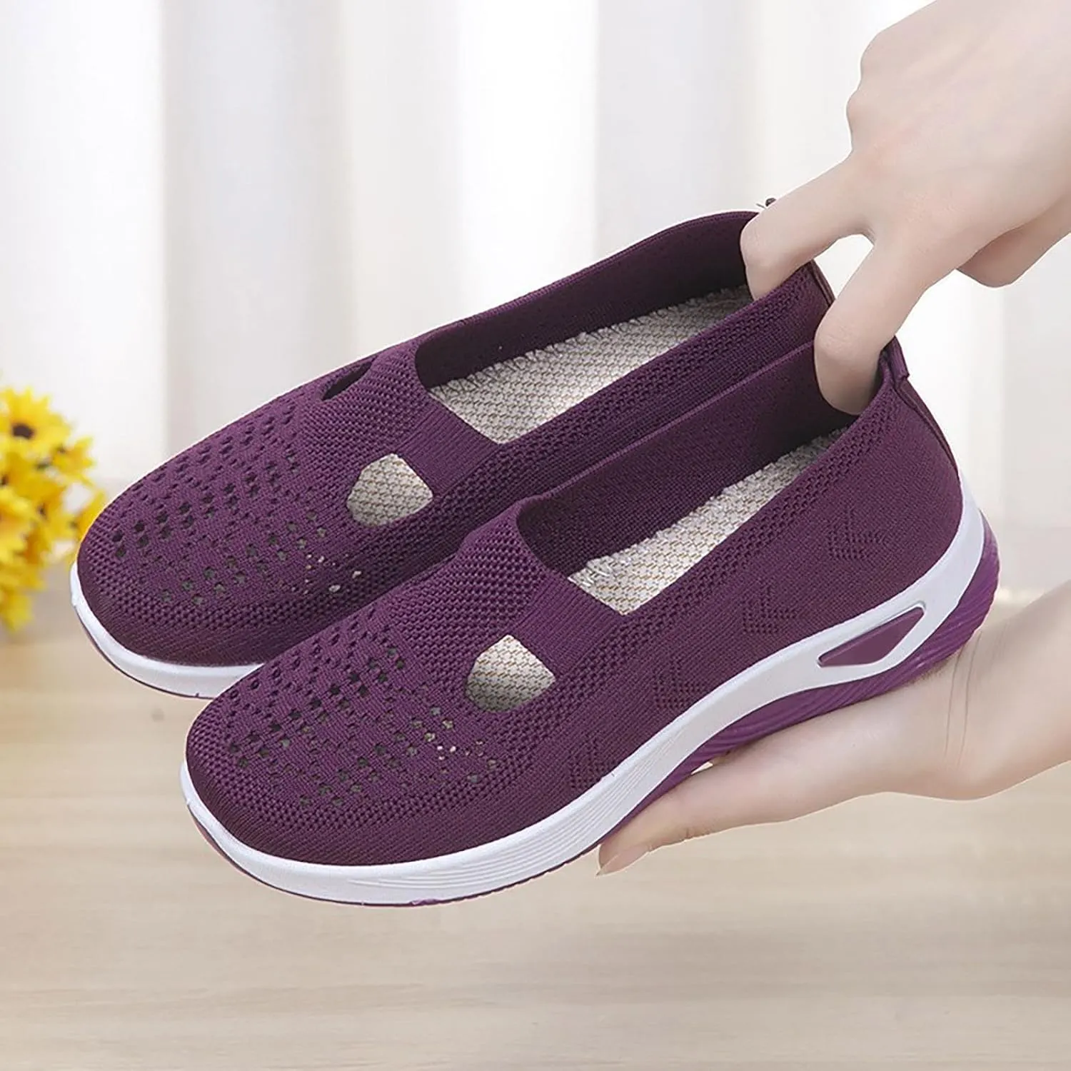 Orthopedic Shoes for Women Mesh Walking Shoes Breathable Non-Slip Slip On Loafers Lightweight Memory Foam Flat Sneakers