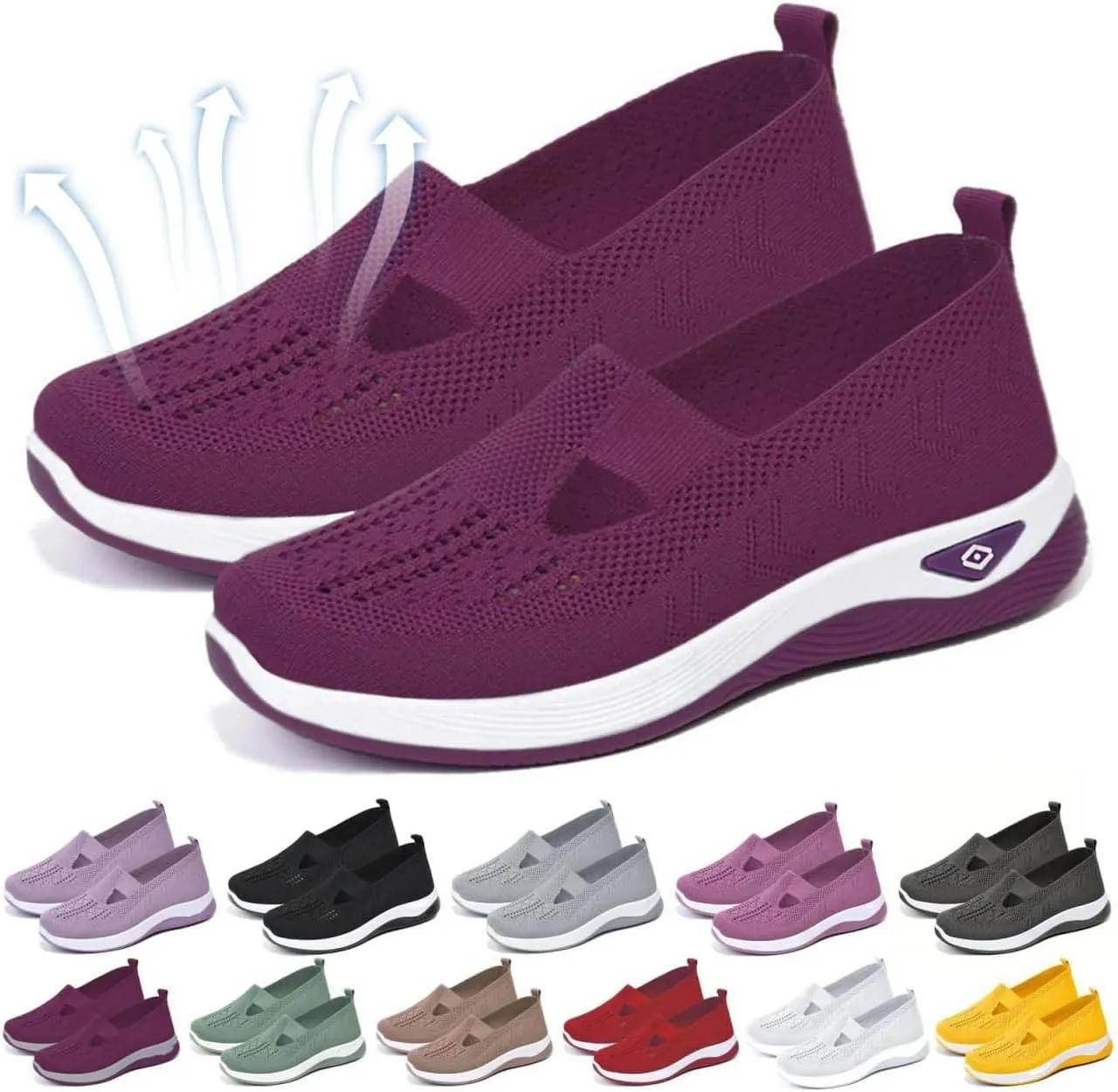 Orthopedic Shoes for Women Mesh Walking Shoes Breathable Non-Slip Slip On Loafers Lightweight Memory Foam Flat Sneakers