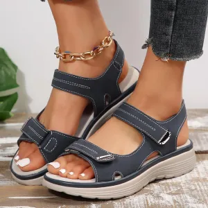 Orthopedic Wide Sandals for Women 2025,Strappy Arch Support Flat Wedge Sandals Walking Sandals Women Open Toe & Ankle Strap Comfortable Platform Slip-On Shoe for Summer Beach, Casual
