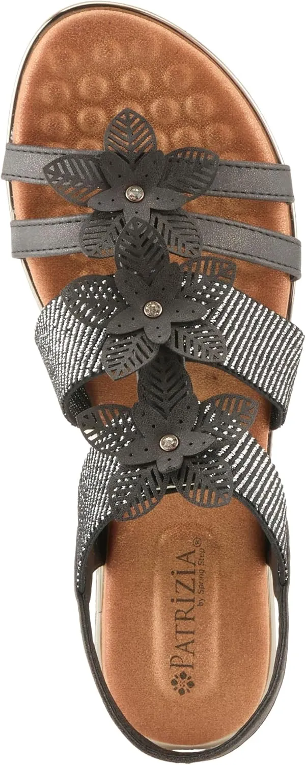 PATRIZIA Women's OMANA Slip-On Gladiator Sandals - Laser-Cut Floral Design, Padded Insole, Metallic Elastic Bands