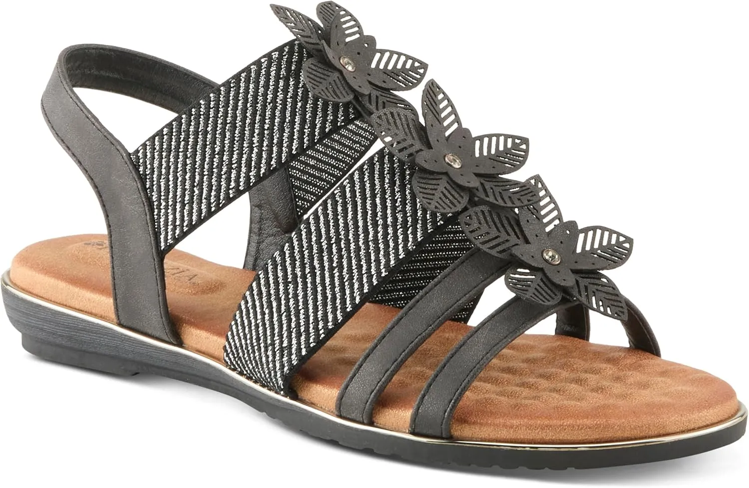 PATRIZIA Women's OMANA Slip-On Gladiator Sandals - Laser-Cut Floral Design, Padded Insole, Metallic Elastic Bands