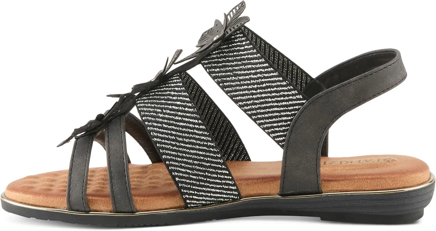 PATRIZIA Women's OMANA Slip-On Gladiator Sandals - Laser-Cut Floral Design, Padded Insole, Metallic Elastic Bands
