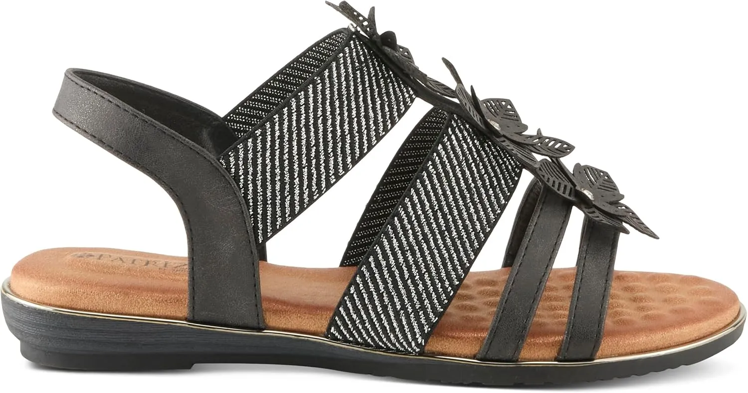 PATRIZIA Women's OMANA Slip-On Gladiator Sandals - Laser-Cut Floral Design, Padded Insole, Metallic Elastic Bands