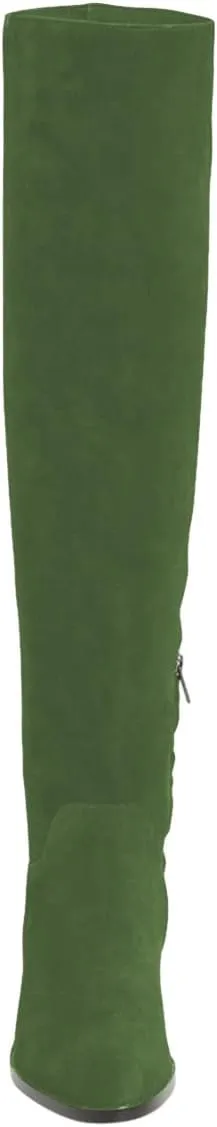 Pazzion Women Almond Toe Knee High Boots Partial Zippers Stretchy Cold Weather Warm Flat Long Boot Dressy Prom Office Shoes Size 4-16 US