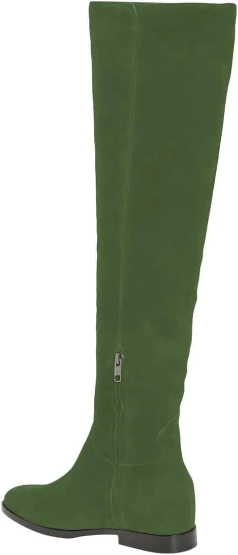 Pazzion Women Almond Toe Knee High Boots Partial Zippers Stretchy Cold Weather Warm Flat Long Boot Dressy Prom Office Shoes Size 4-16 US