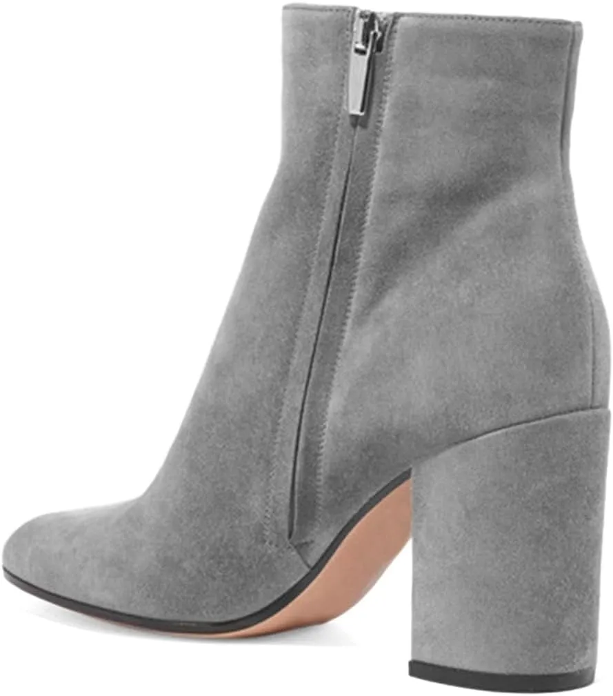 Pazzion Women Classy Closed Rounded Toe Ankle Boots Smooth Side Zippers High Block Heel Ladies Booties Comfy Office Daily Shoes Size 4-16 US