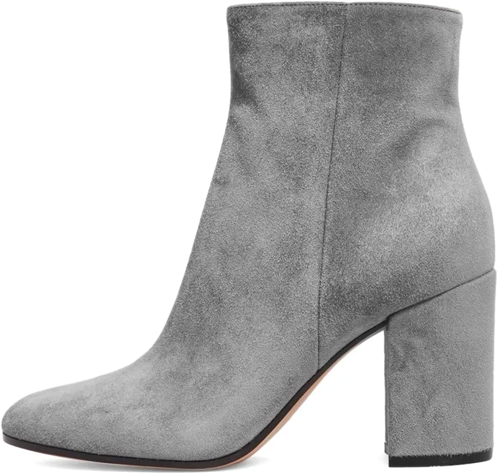 Pazzion Women Classy Closed Rounded Toe Ankle Boots Smooth Side Zippers High Block Heel Ladies Booties Comfy Office Daily Shoes Size 4-16 US