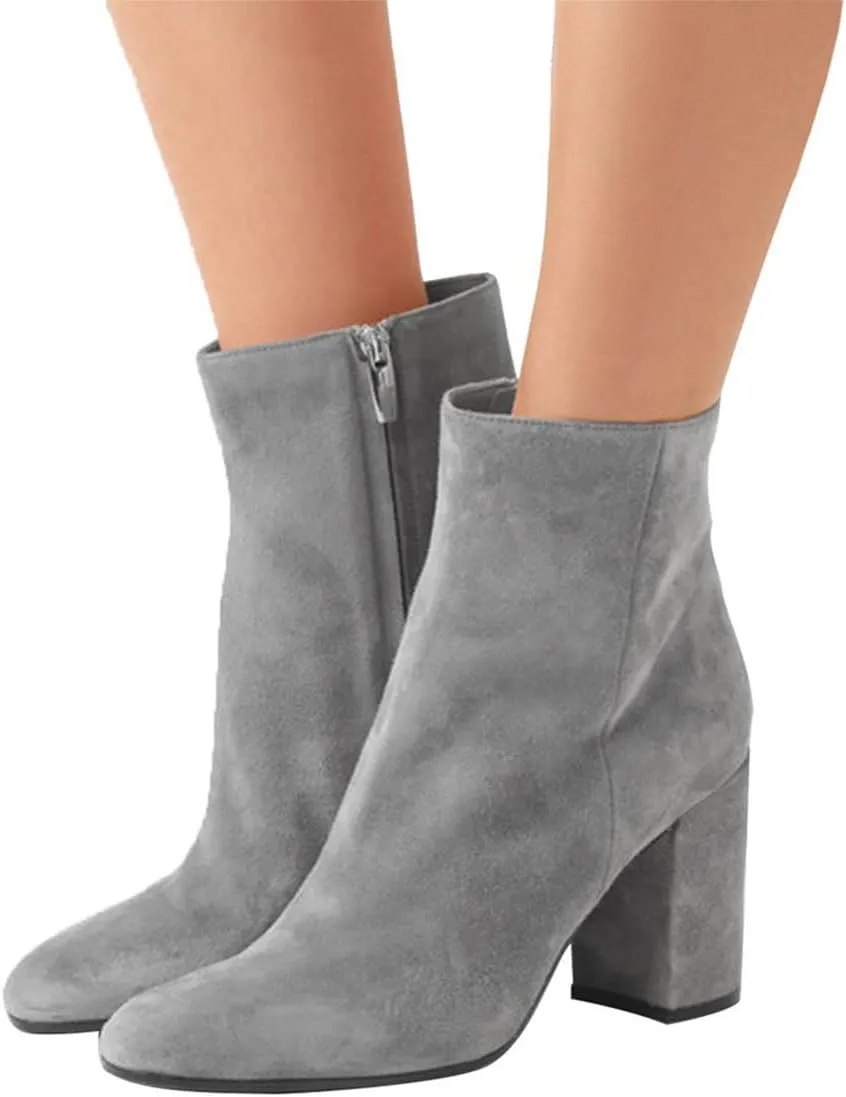 Pazzion Women Classy Closed Rounded Toe Ankle Boots Smooth Side Zippers High Block Heel Ladies Booties Comfy Office Daily Shoes Size 4-16 US