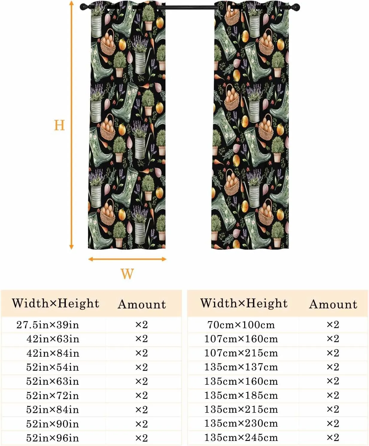 Plant Boots Blackout Curtains 45 Inch Length,Bedroom Kitchen Living Room Darkening Grommet Curtains & Drapes,Green Botanical Summer Lavender Black Country Thermal Insulated Small Drapery 84Wx45L